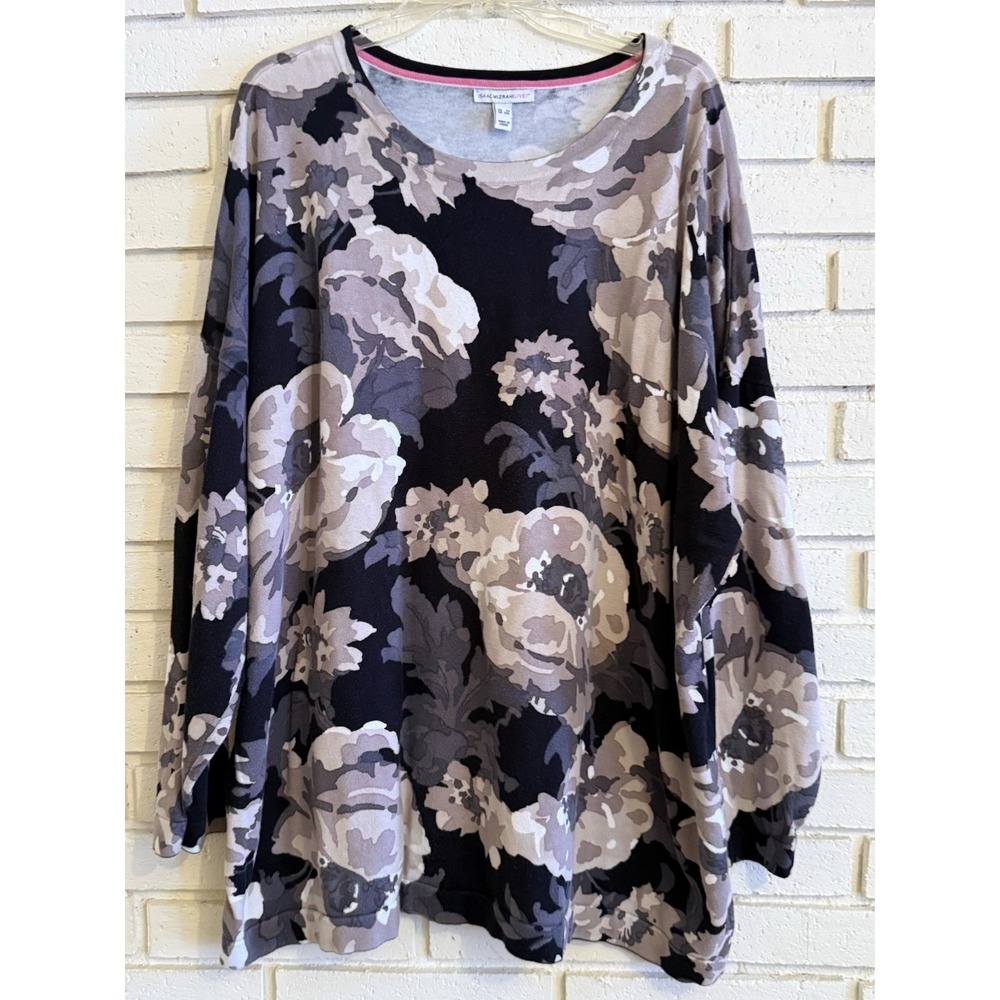 Isaac Mizrahi Live! Women's Multicolor Floral Pull Over Sweater Size 3XL Black
